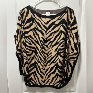 CAbi Zebra Pattern Sweater - Black and Tan